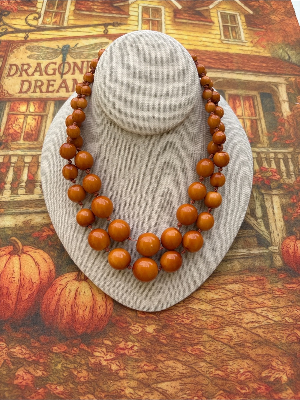 Warm Butterscotch Bead Necklace with Distinctive hand knotted spacing. FALL